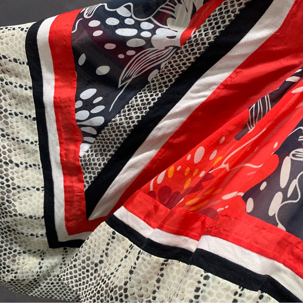VIVIENNE TAM Silk Wrap Blouse Scarf Lace Belt Printed Floral Mixed Patterns P/S - Picture 6 of 11